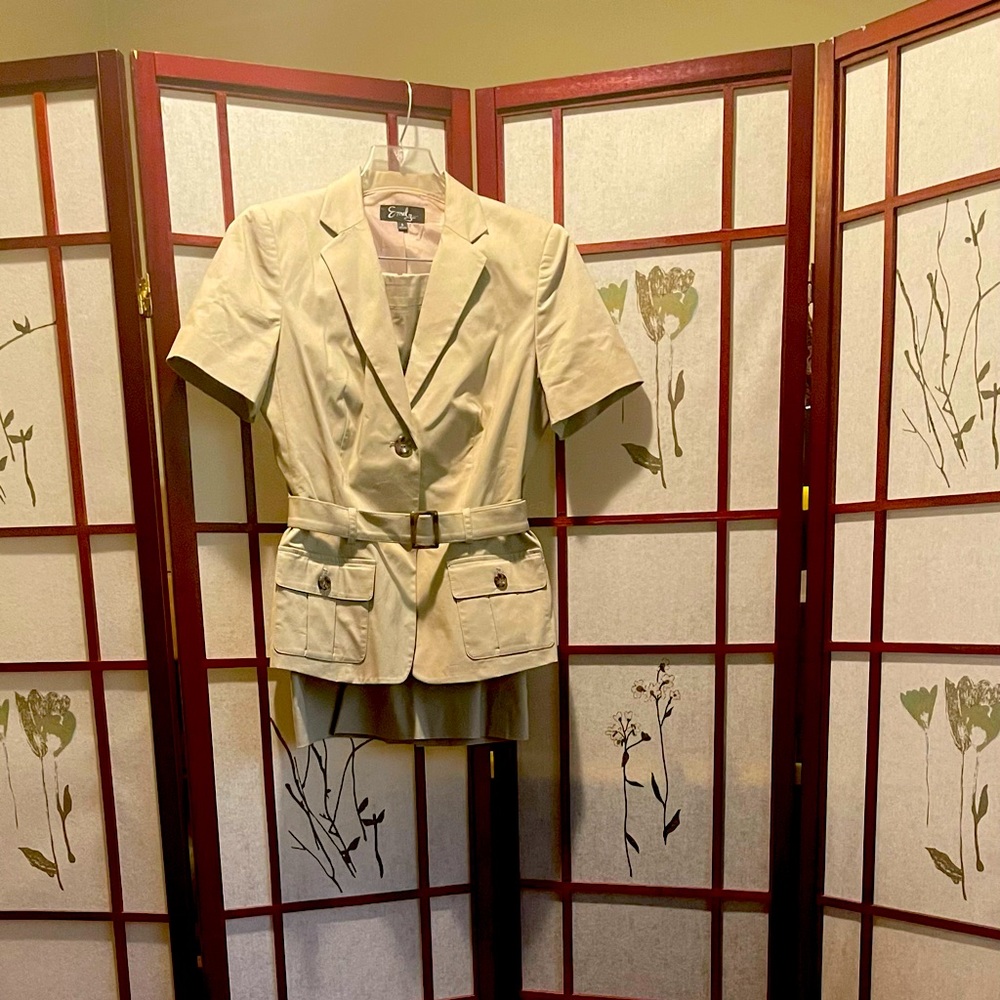 2 pc khaki safari skirt suit